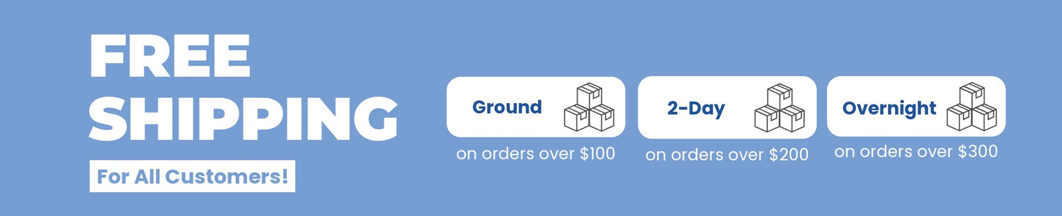 Free shipping promotional banner with different delivery options on a blue background