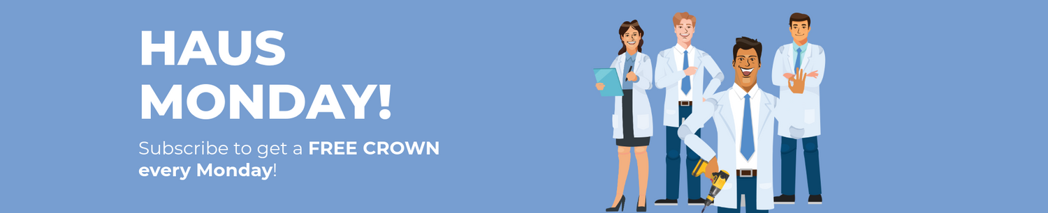 Promotional banner bout a free crown offer on a blue background